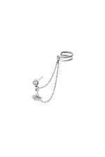 Silver / Stainless steel ear cuff with chain and charm Silver 