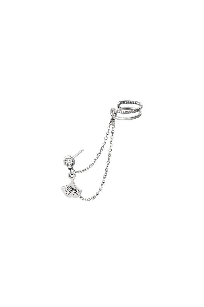 Stainless steel ear cuff with chain and charm Silver 