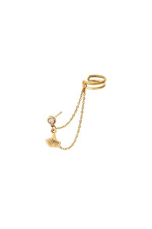 Stainless steel ear cuff with chain and charm Gold h5 