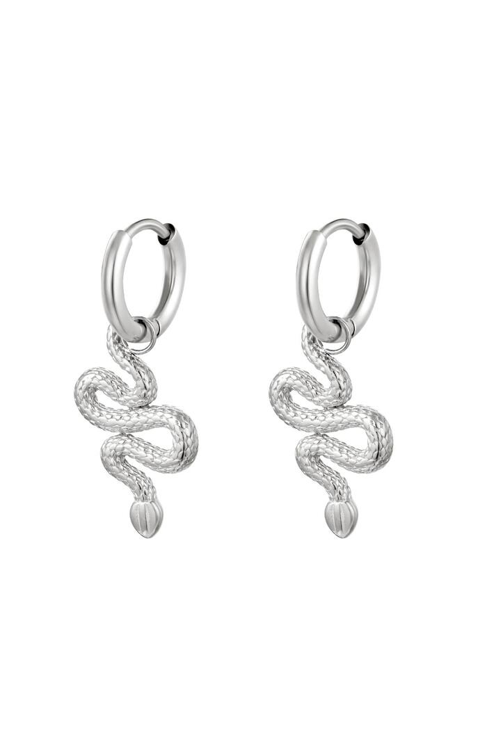 Earrings Shiny Serpent Silver Stainless Steel 