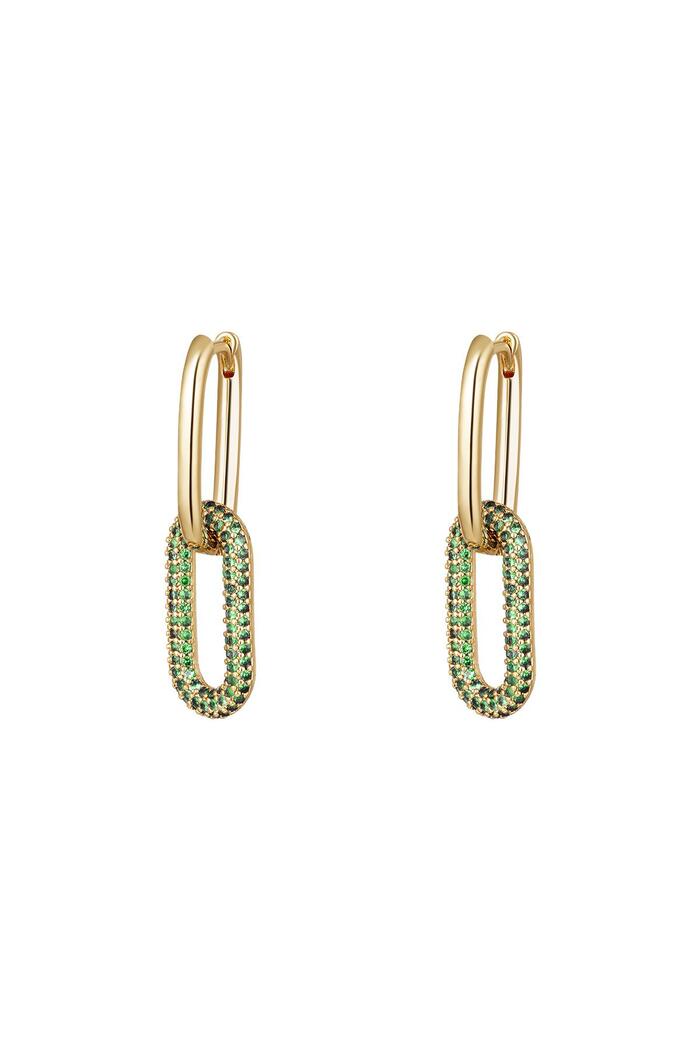 Copper linked earrings with zircon stones - Small Green 