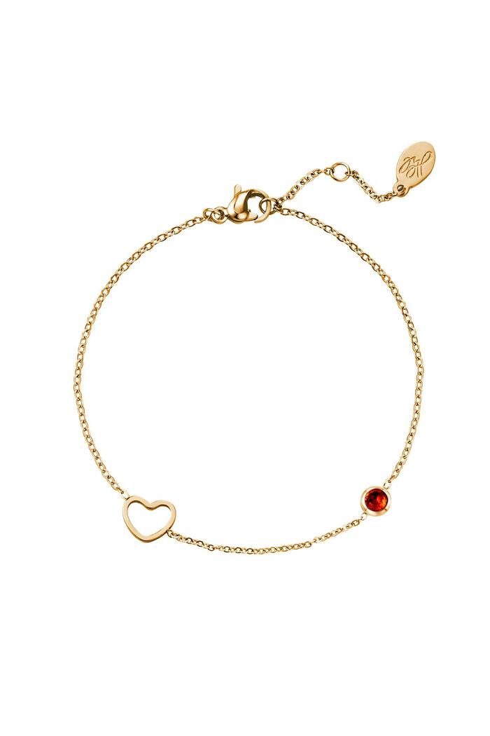 Birthstone bracelet January gold Red Stainless Steel 