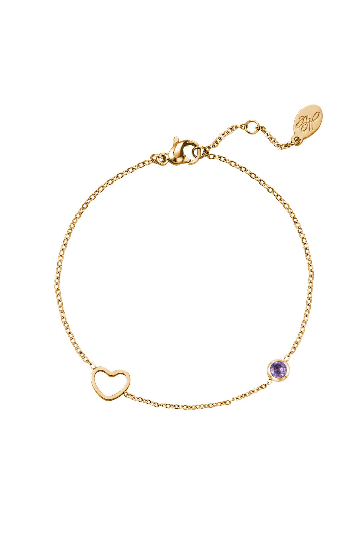 Birthstone bracelet February Gold Color Purple Stainless Steel 2