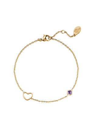 Bracelet pierre de naissance février or Violet Acier inoxydable h5 