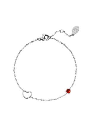 Bracelet pierre de naissance janvier argent Rouge Acier inoxydable h5 
