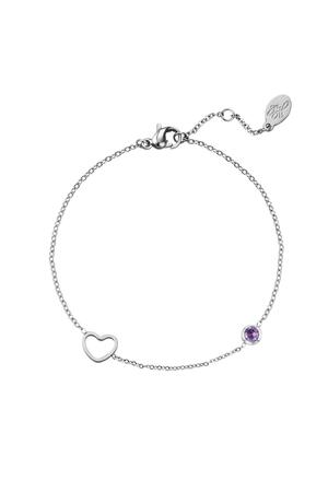 Birthstone bracelet February silver Purple Stainless Steel h5 