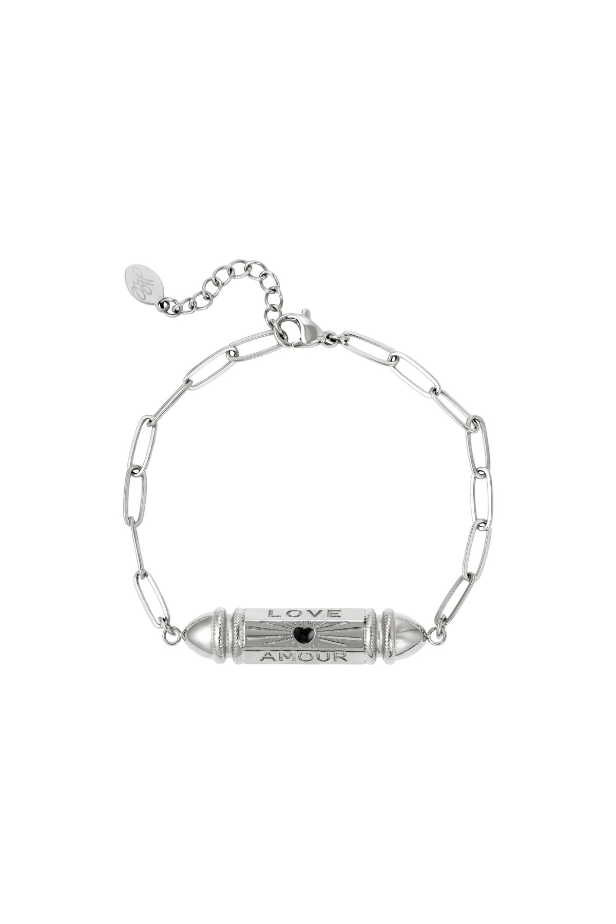 Bracelet bullet bead 'love' 'amour' Silver Color Stainless Steel 2