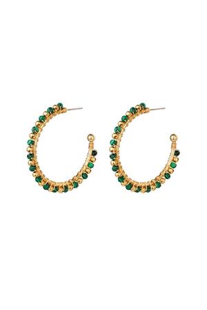 Earrings beaded hoops Green Copper h5 