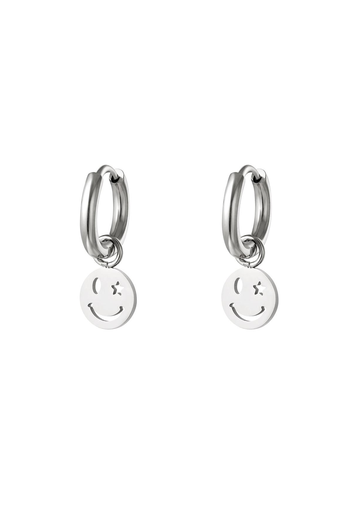 Stainless steel earring smiley and star Silver color