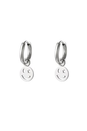Stainless steel earring smiley and star Silver h5 