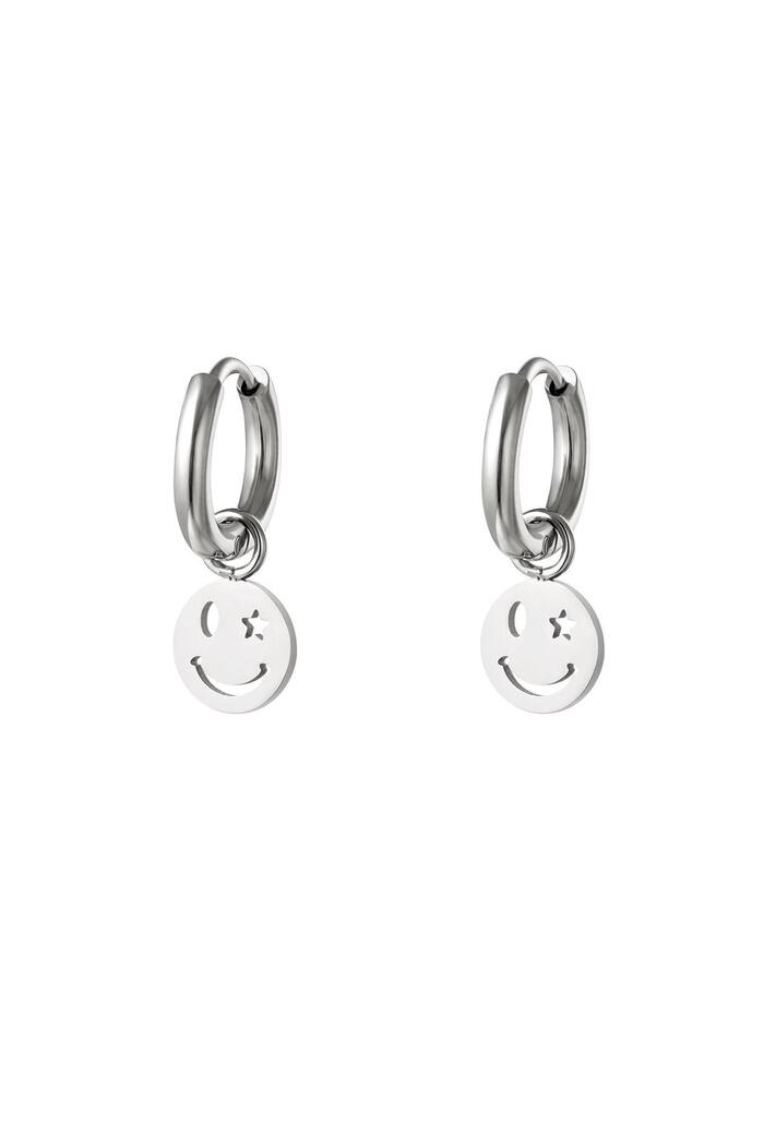 Stainless steel earring smiley and star Silver 