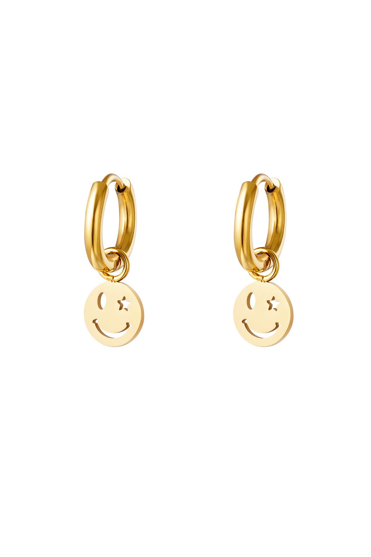 Edelstahl Ohrring Smiley und Stern Goldfarbe