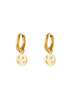 Stainless steel earring smiley and star Gold h5 