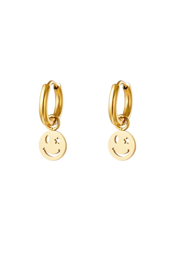 Stainless steel earring smiley and star Gold 