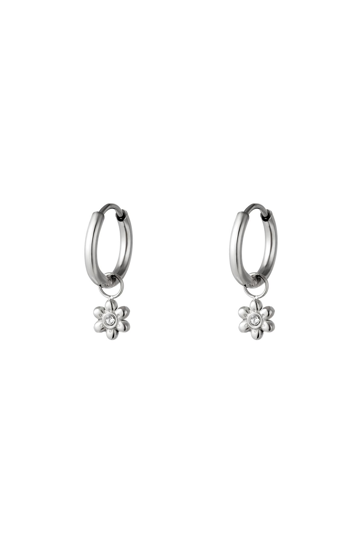 Silver / Little hoops with flower Silver Stainless Steel 