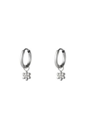 Little hoops with flower Silver Stainless Steel h5 
