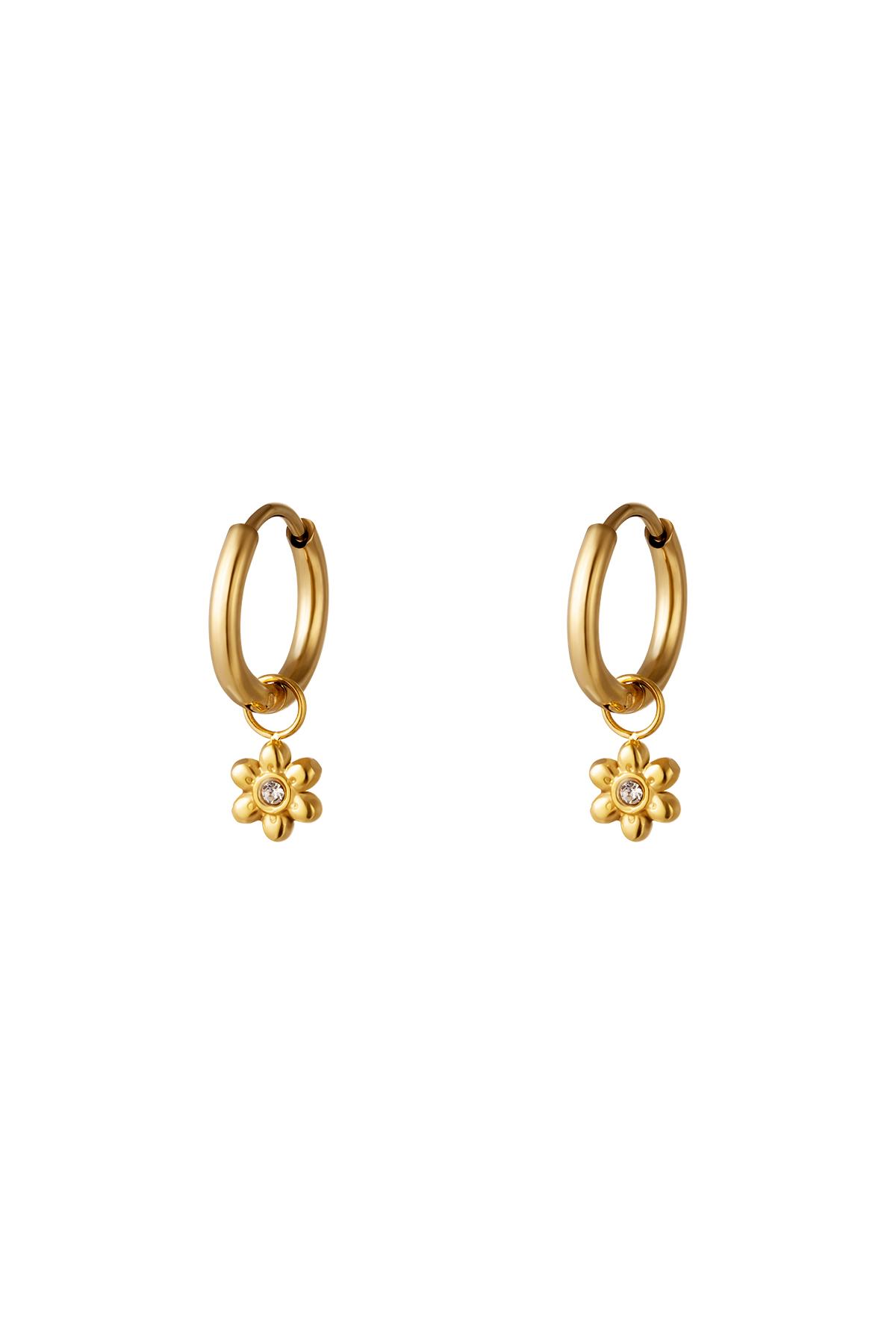 Gold / Little hoops with flower Gold Stainless Steel Picture2