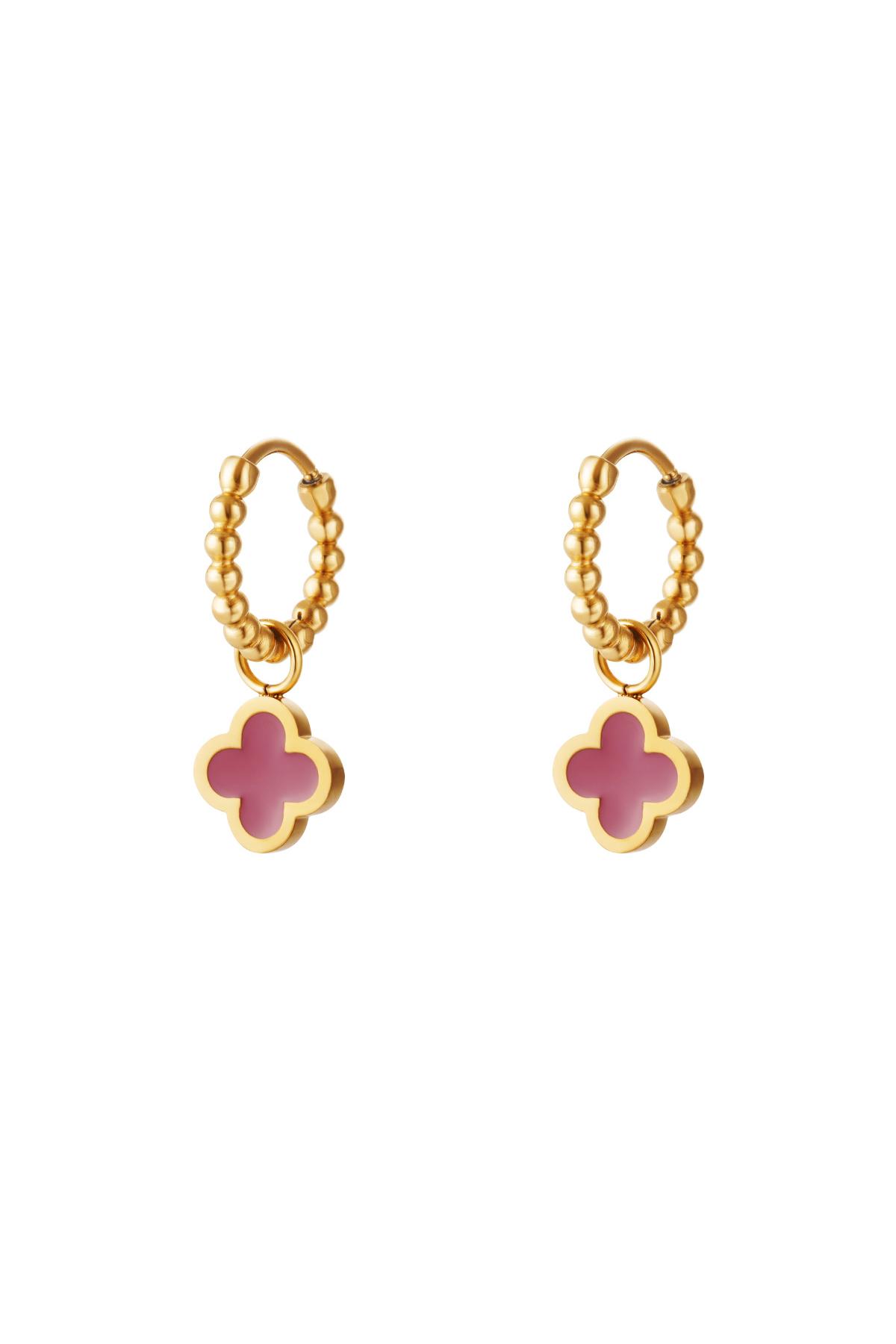 Golden stainless steel earrings colored clover Pink & Gold h5 