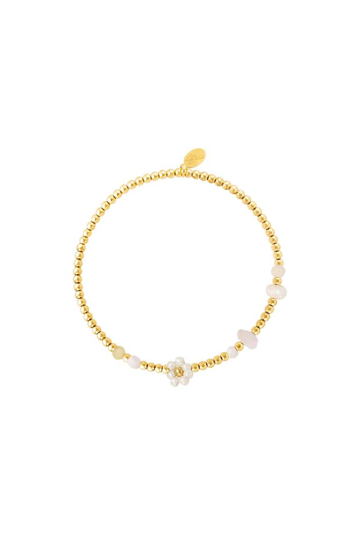 Bracelet en acier inoxydable doré fleur Blanc 