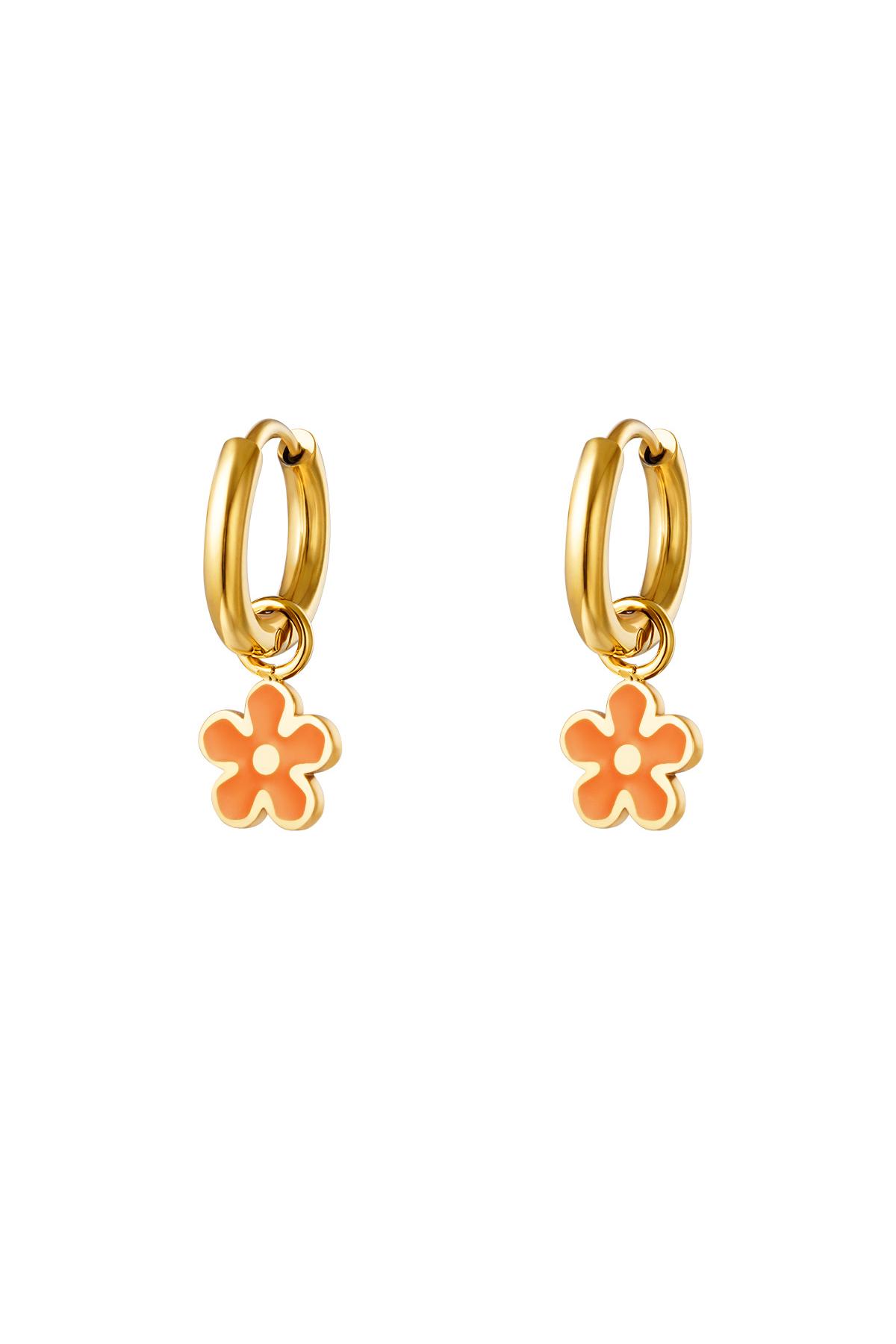 Orecchini a fiori colorati in acciaio inossidabile Orange Stainless Steel h5 