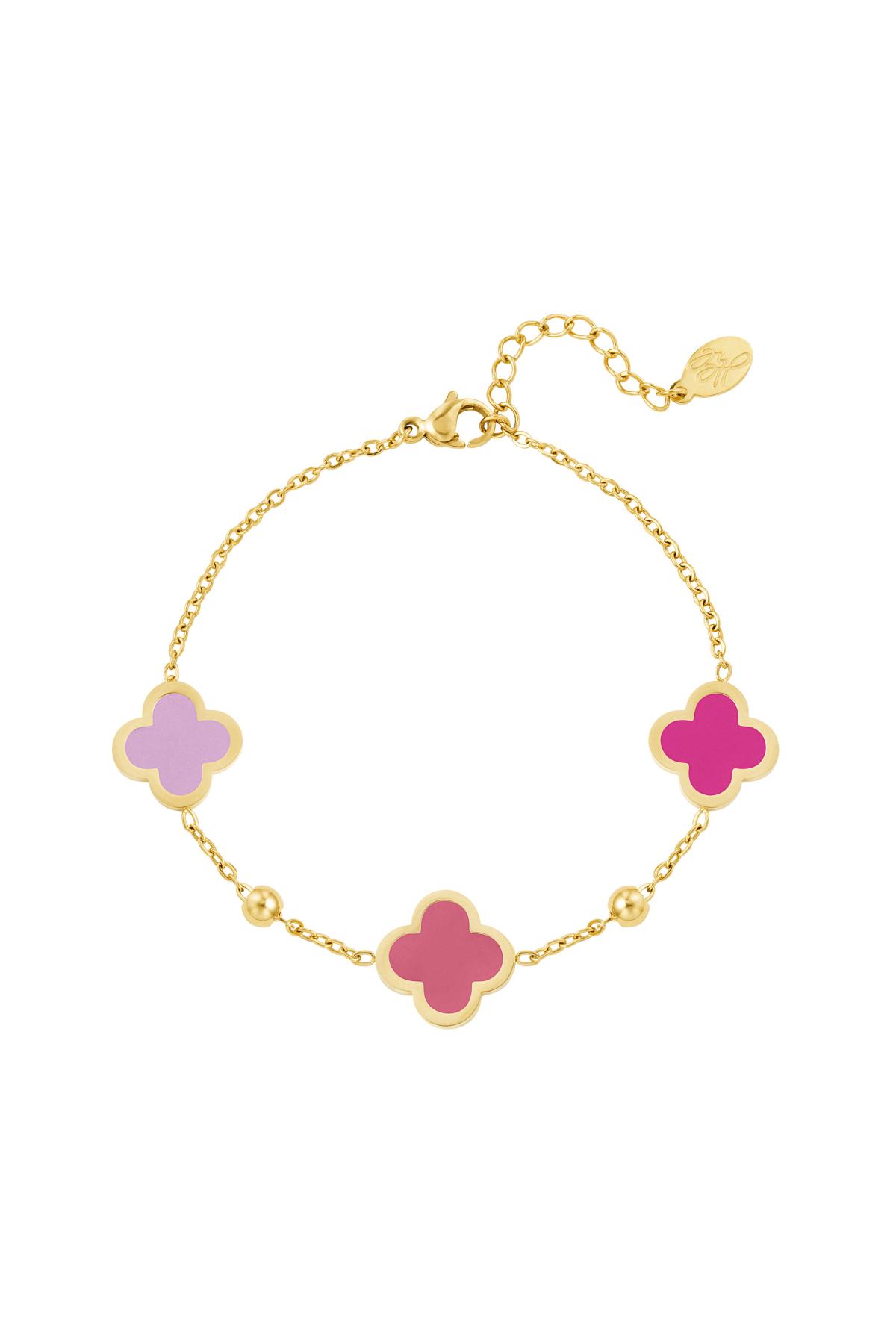 Bracelet three clovers Pink & Gold Stainless Steel h5 