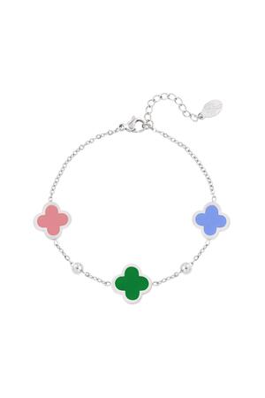 Bracelet three clovers Green & Silver Stainless Steel h5 