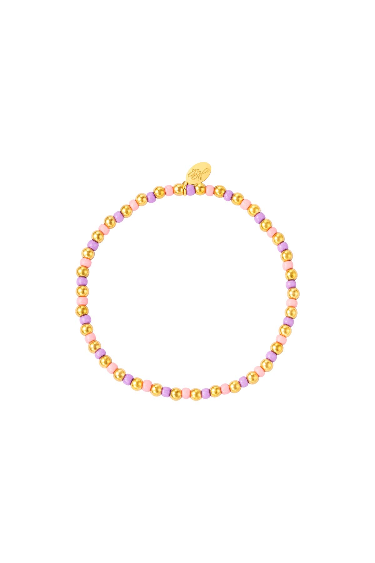 Bracelet perles colorées et dorées Violet Acier inoxydable