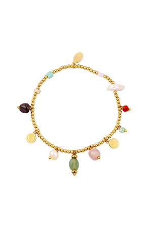 Armband mit gemischten Perlen und Charms Gold Edelstahl h5 