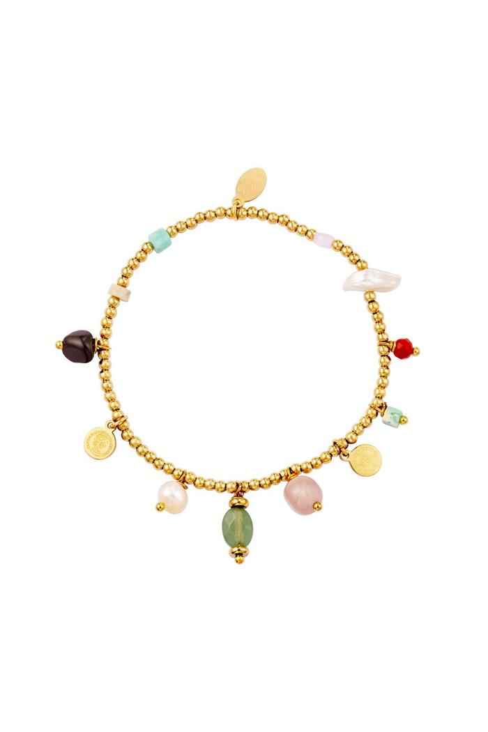 Bracelet with mixed beads and charms Gold Stainless Steel 