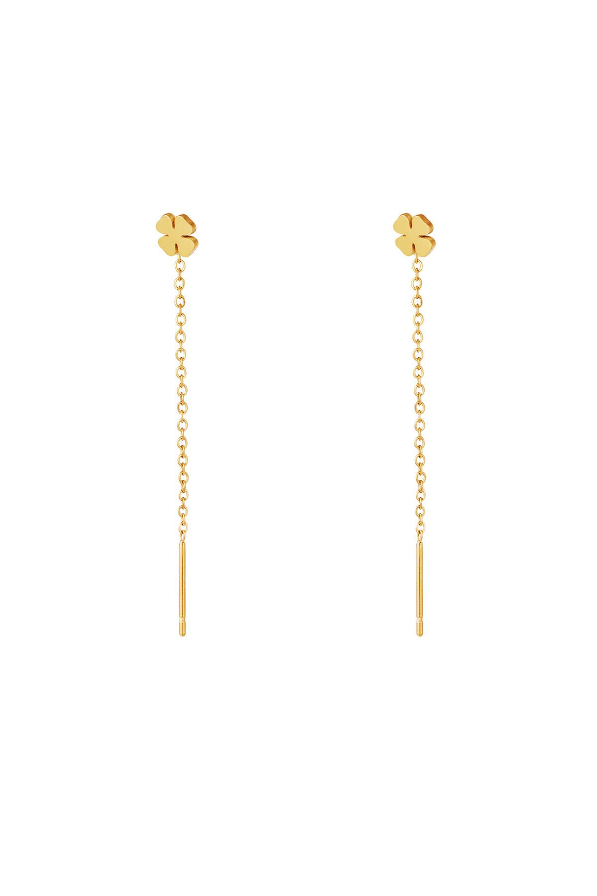 Stainless Steel Chain Earrings Clover Gold 