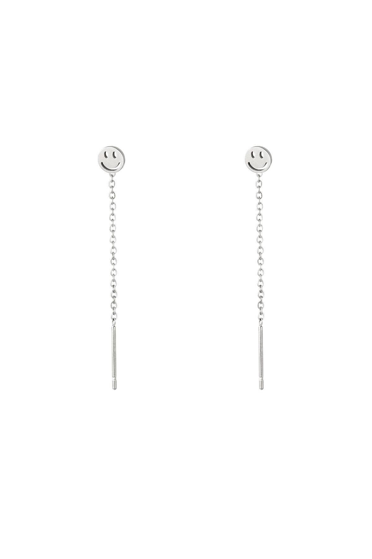 Stainless Steel Chain Earrings Smiley Silver