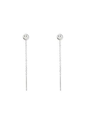 Stainless Steel Chain Earrings Smiley Silver h5 