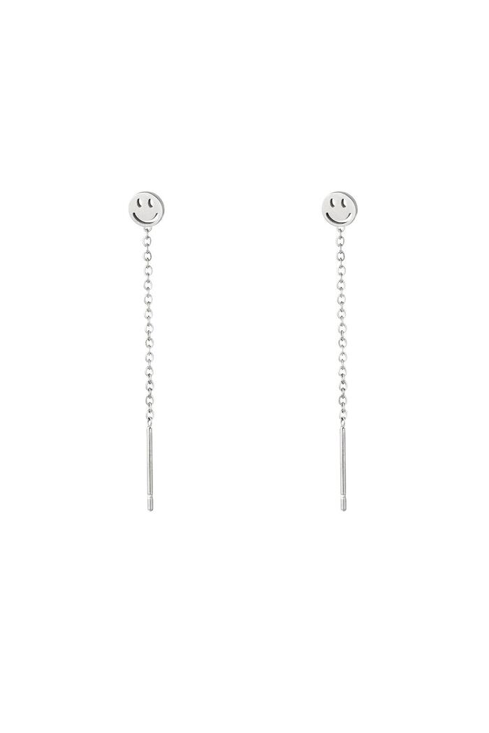 Stainless Steel Chain Earrings Smiley Silver 