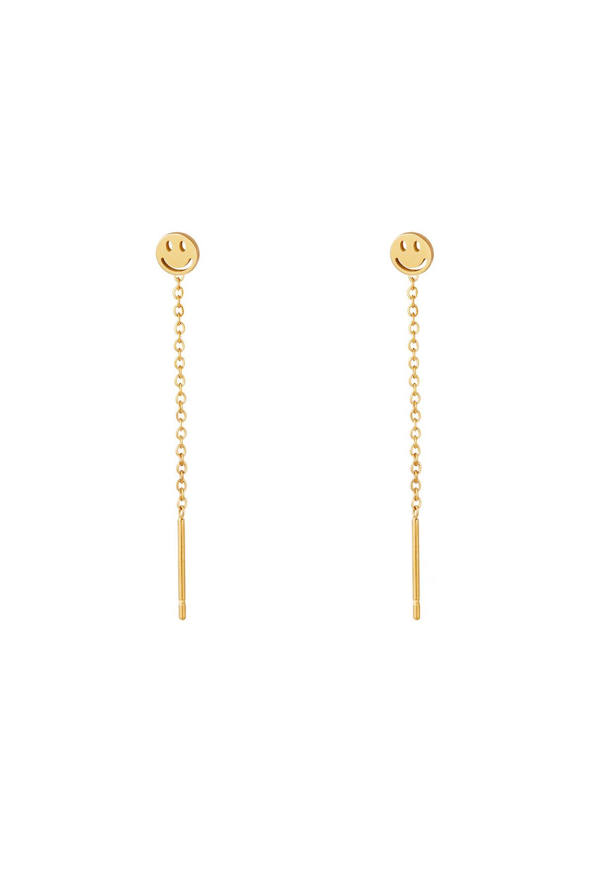 Stainless Steel Chain Earrings Smiley Gold