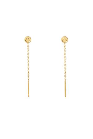 Stainless Steel Chain Earrings Smiley Gold h5 