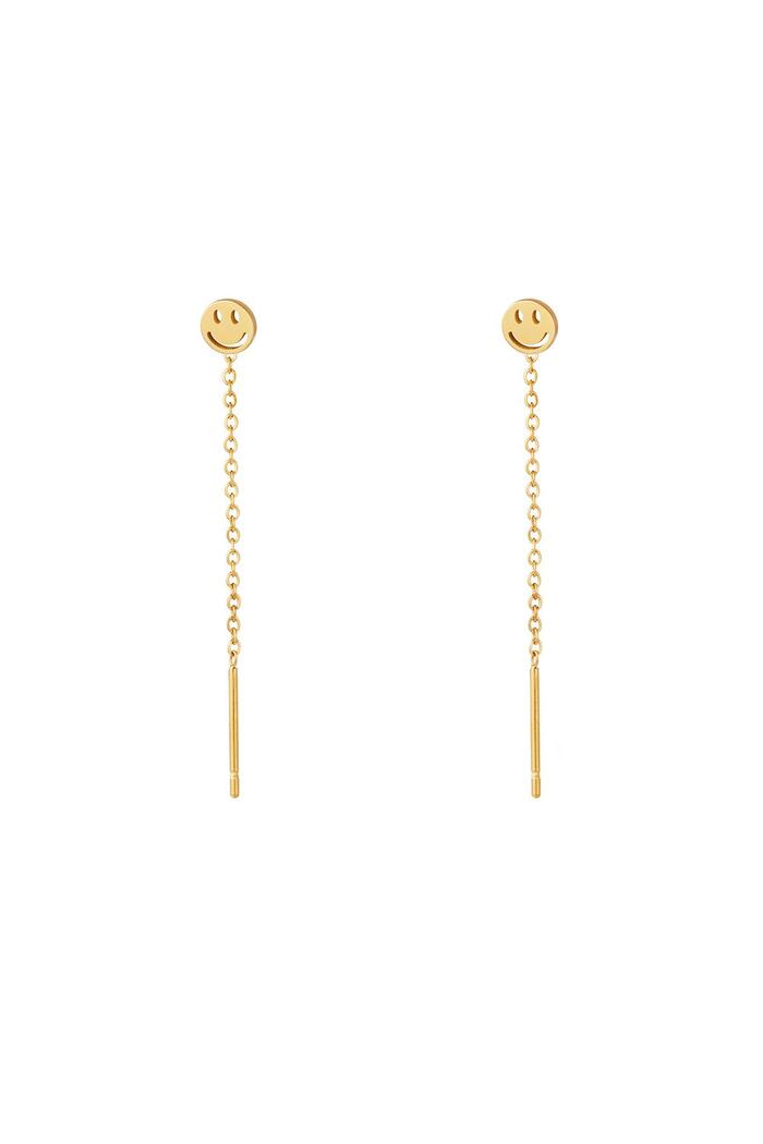 Stainless Steel Chain Earrings Smiley Gold 