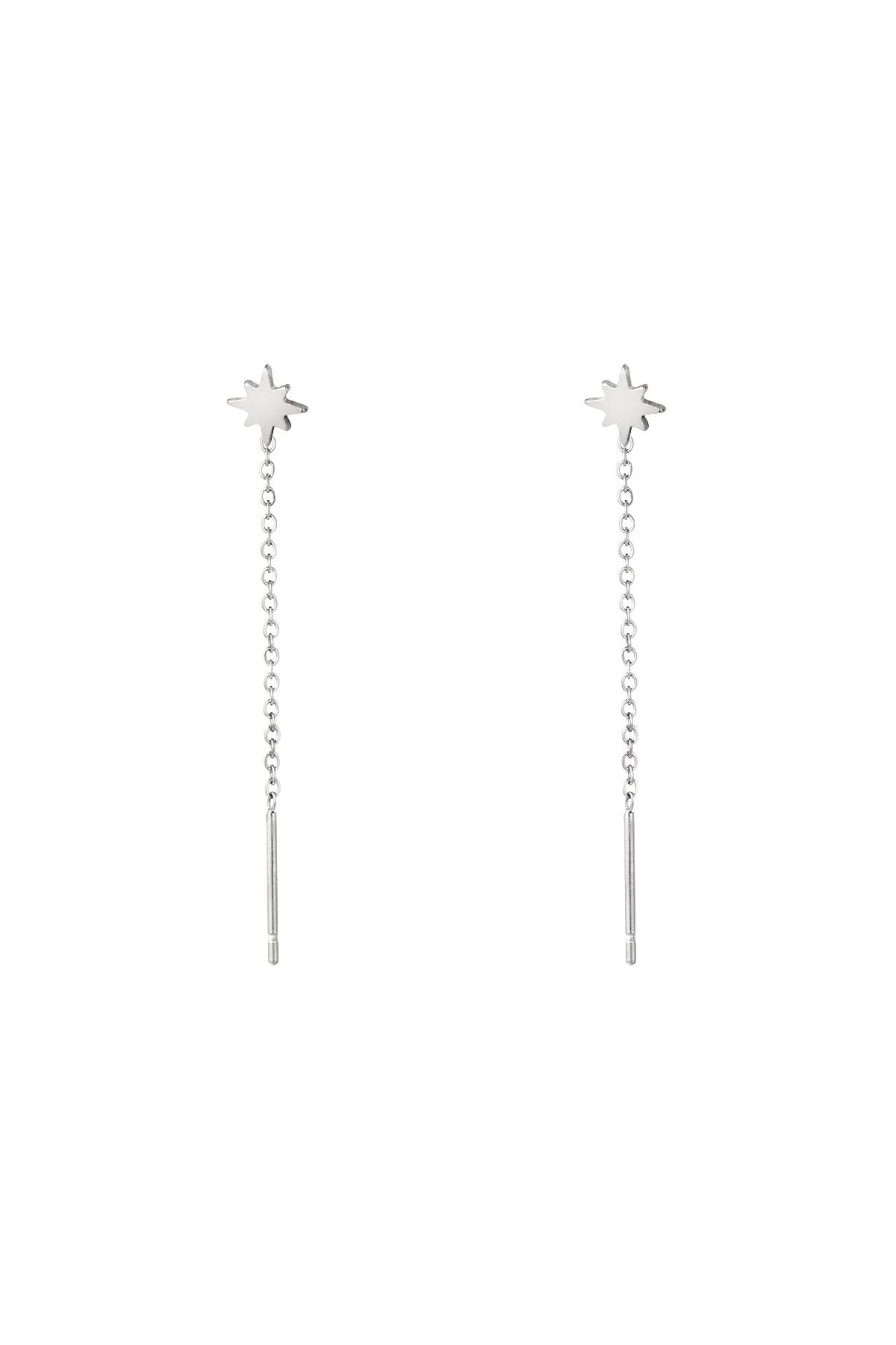 Stainless Steel Chain Earrings Star Silver color