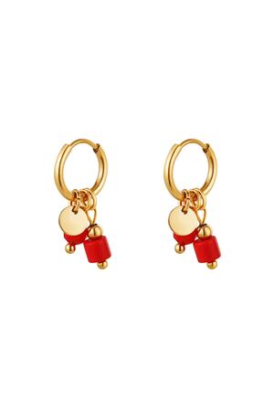 Golden stainless steel charm earrings Red h5 