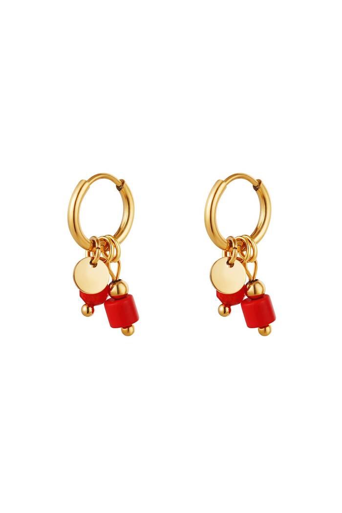 Golden stainless steel charm earrings Red 