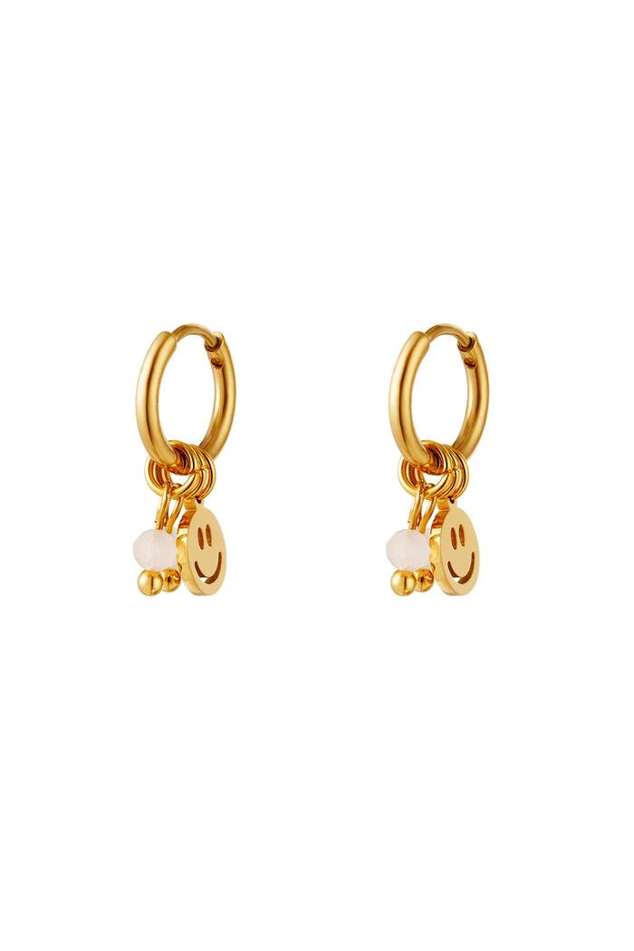 Golden stainless steel earrings smiley & stones Pink 
