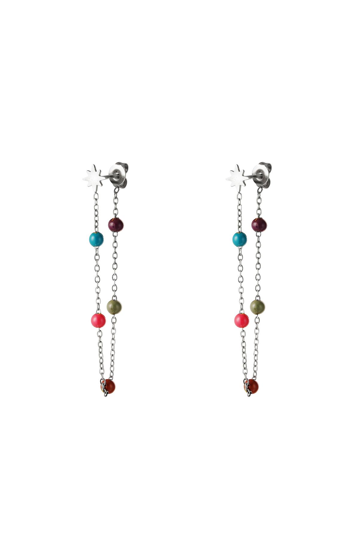 Star earring with collored balls Silver Stainless Steel 