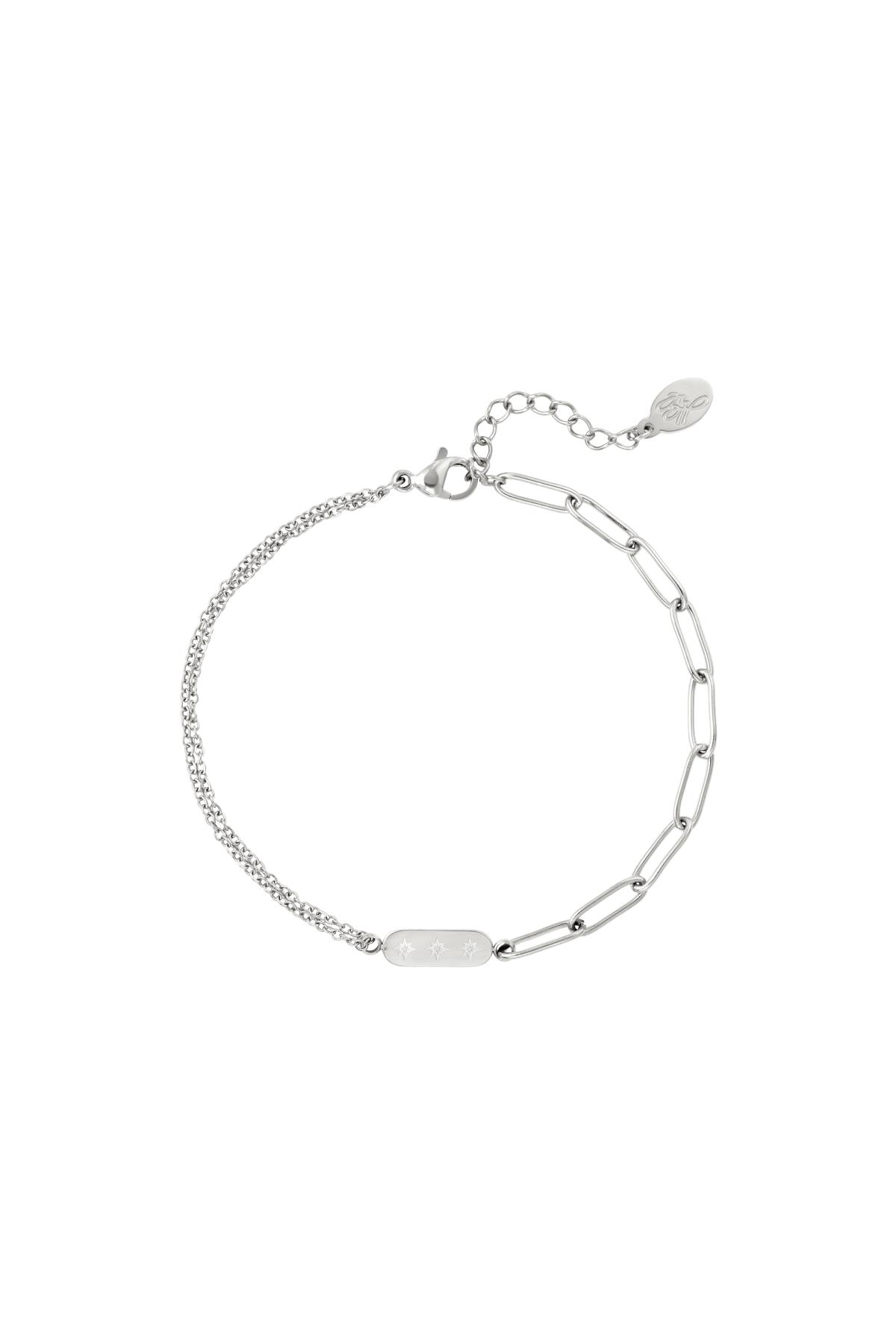 Stainless Steel Bracelet with Double Chain and Charm Silver