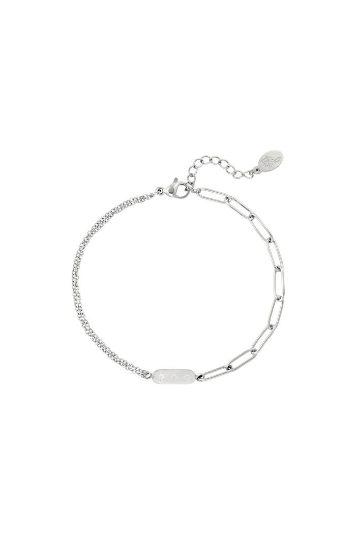 Stainless Steel Bracelet with Double Chain and Charm Silver 
