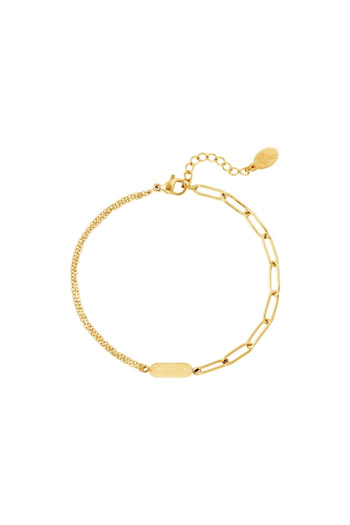 Stainless Steel Bracelet with Double Chain and Charm Gold 