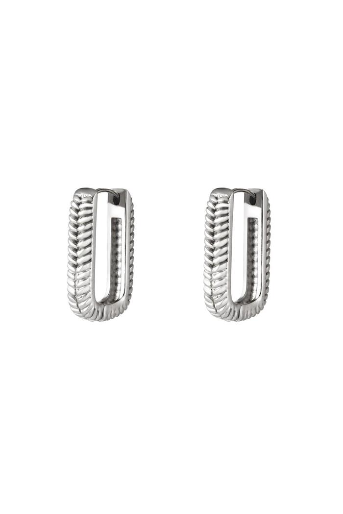 Woven Rectangle Earrings Silver Stainless Steel 