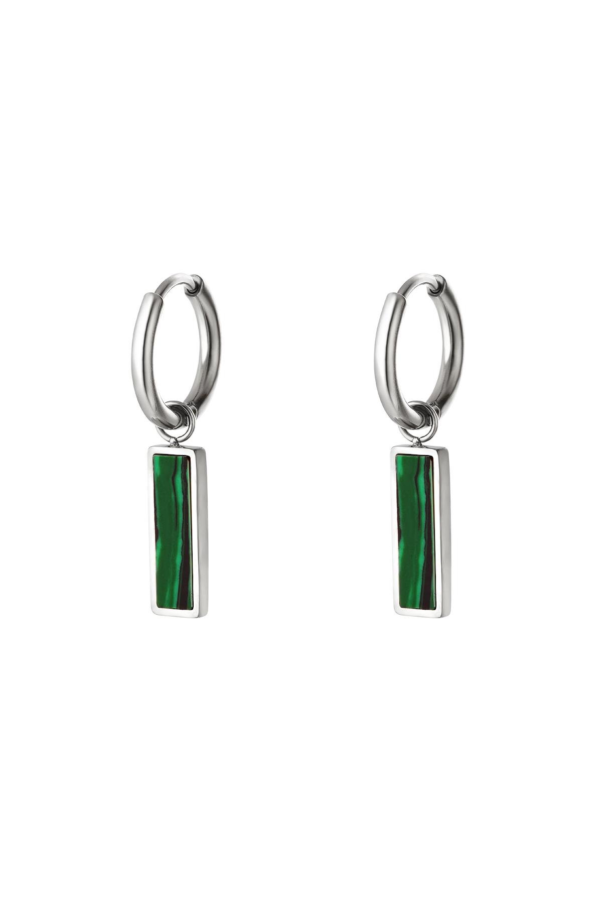Green bar earrings  Silver Stainless Steel