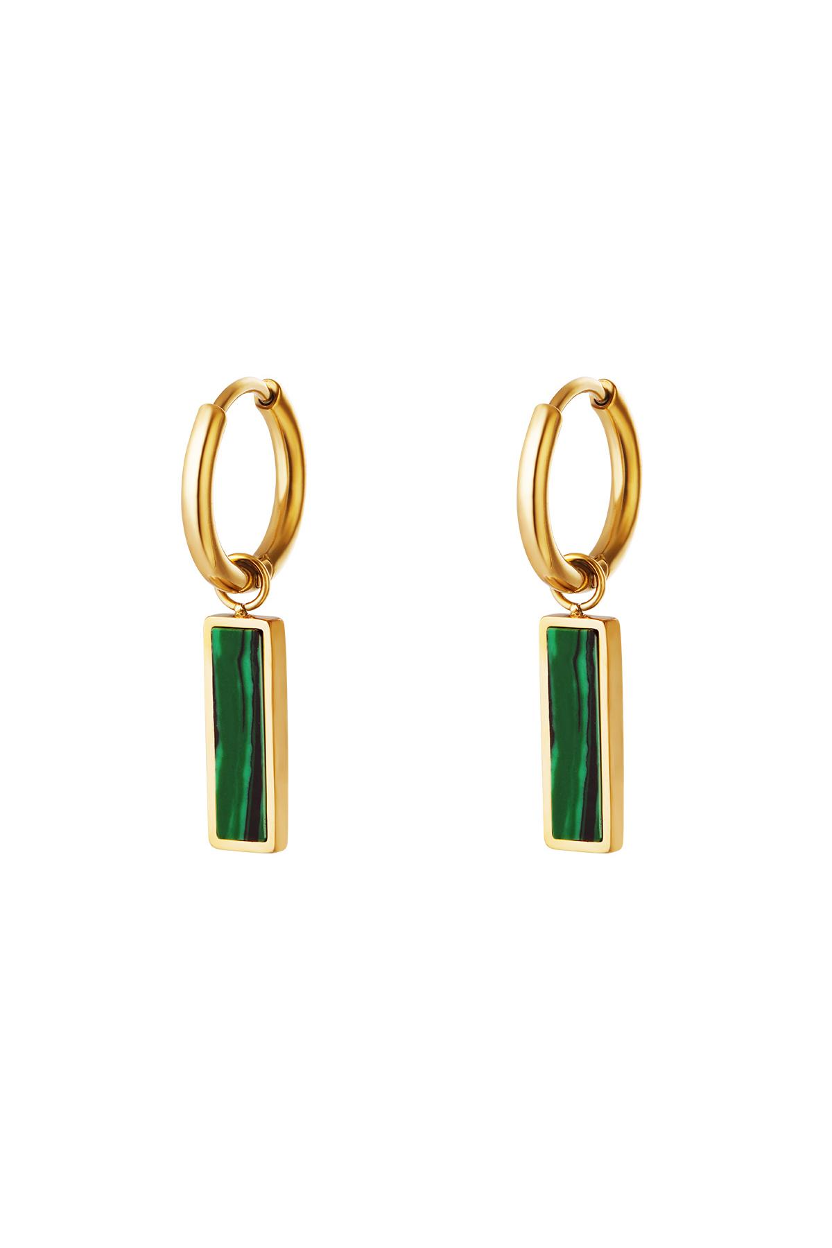 Green bar earrings  Gold Stainless Steel