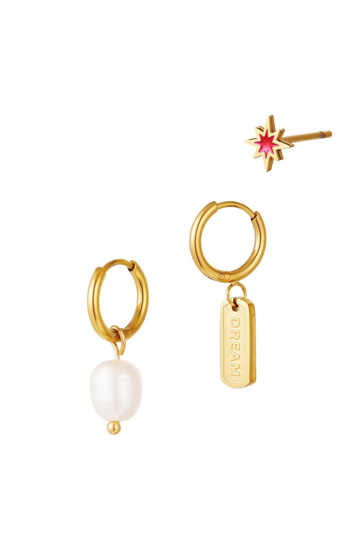 Trio-Ohrring-Set aus Edelstahl Gold h5 