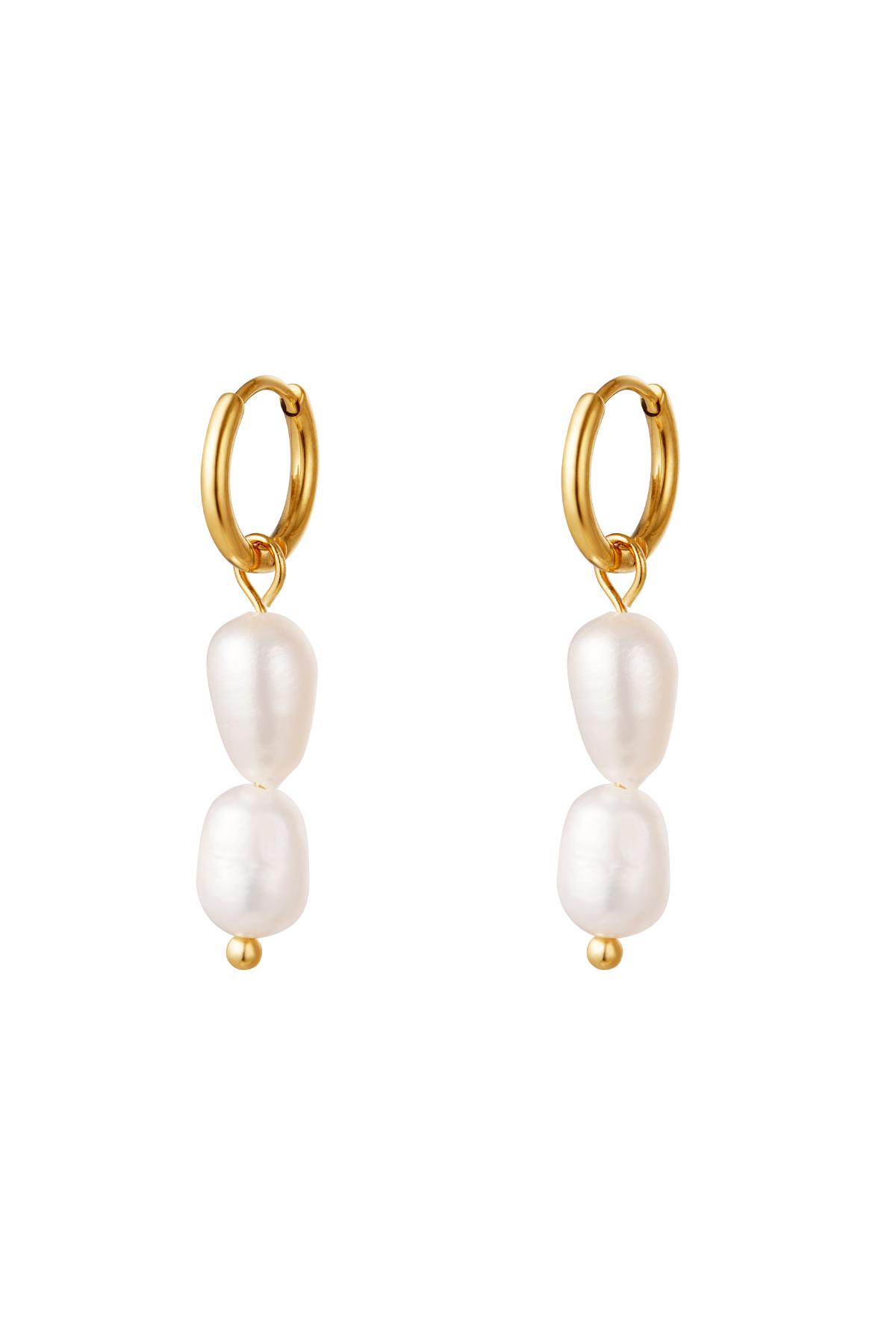 Earrings Double Pearls Gold Color Stainless Steel 2