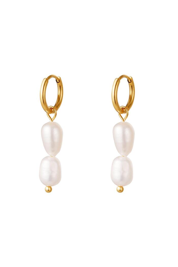 Earrings Double Pearls Gold Stainless Steel 